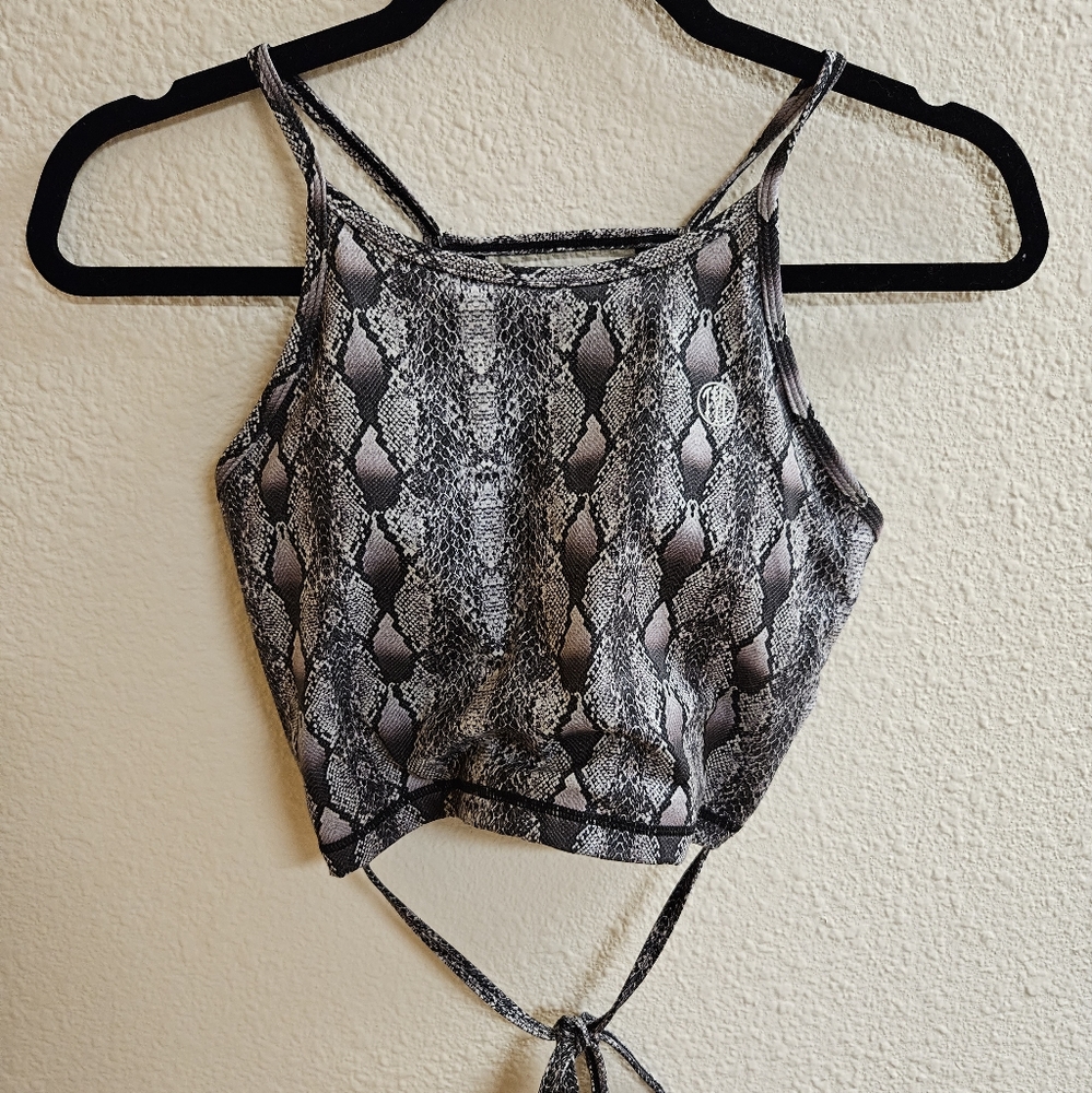 Til You Collapse Snakeskin Lattice Back Wrap Crop Top